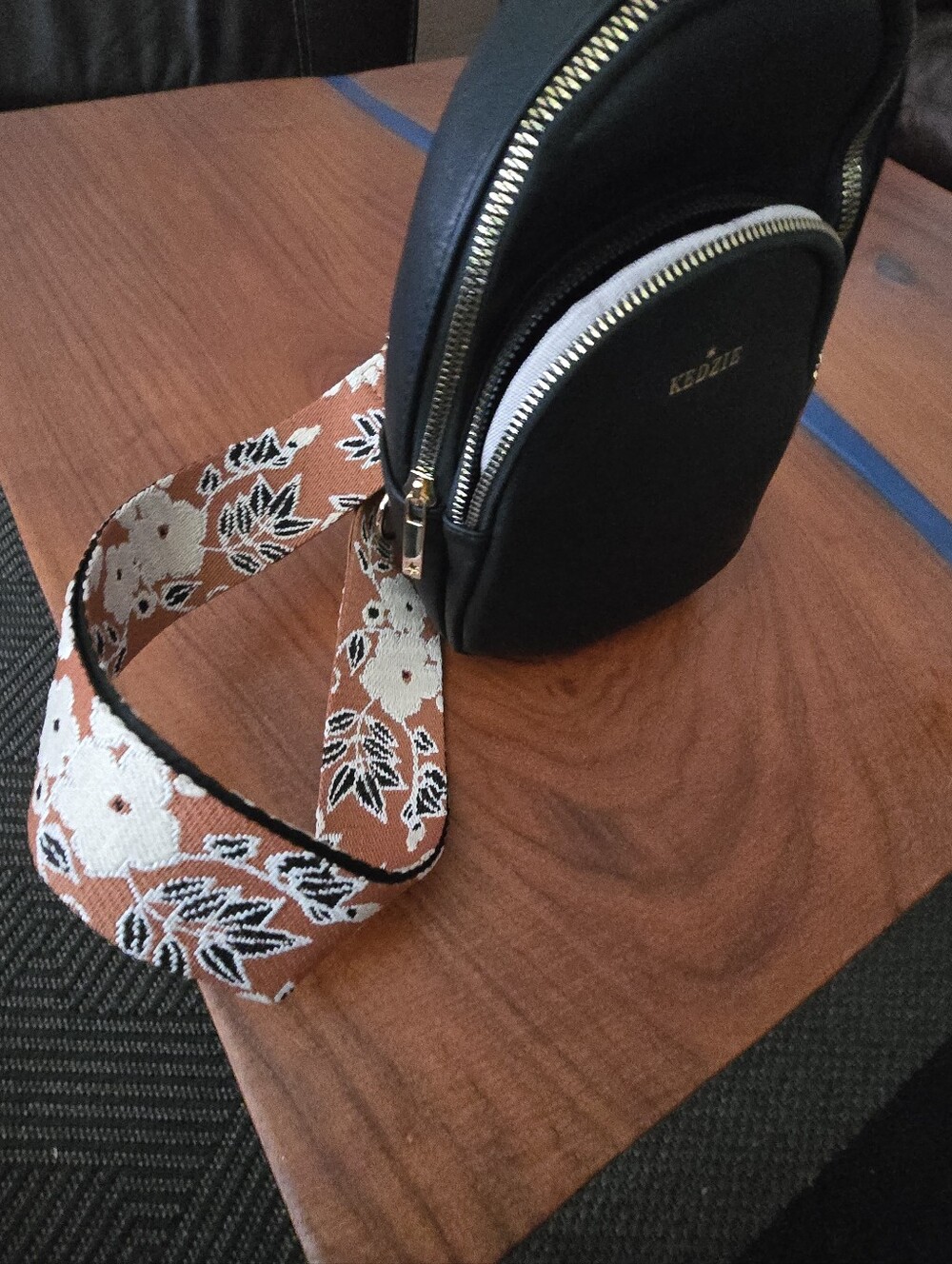 KEDZIE Black Mini Backpack Bag with Floral Strap - Picture 8 of 8